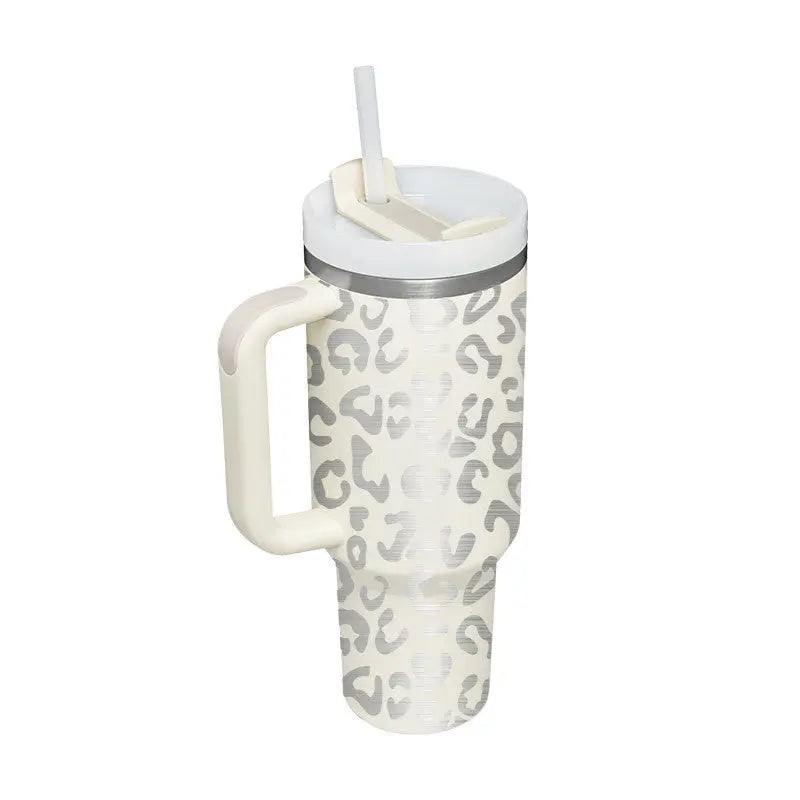 40 Oz Tumbler With Handle Straw Insulated Ivory white 1200ML