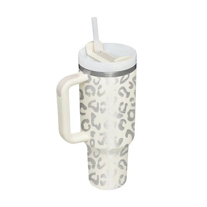 40 Oz Tumbler With Handle Straw Insulated Ivory white 1200ML