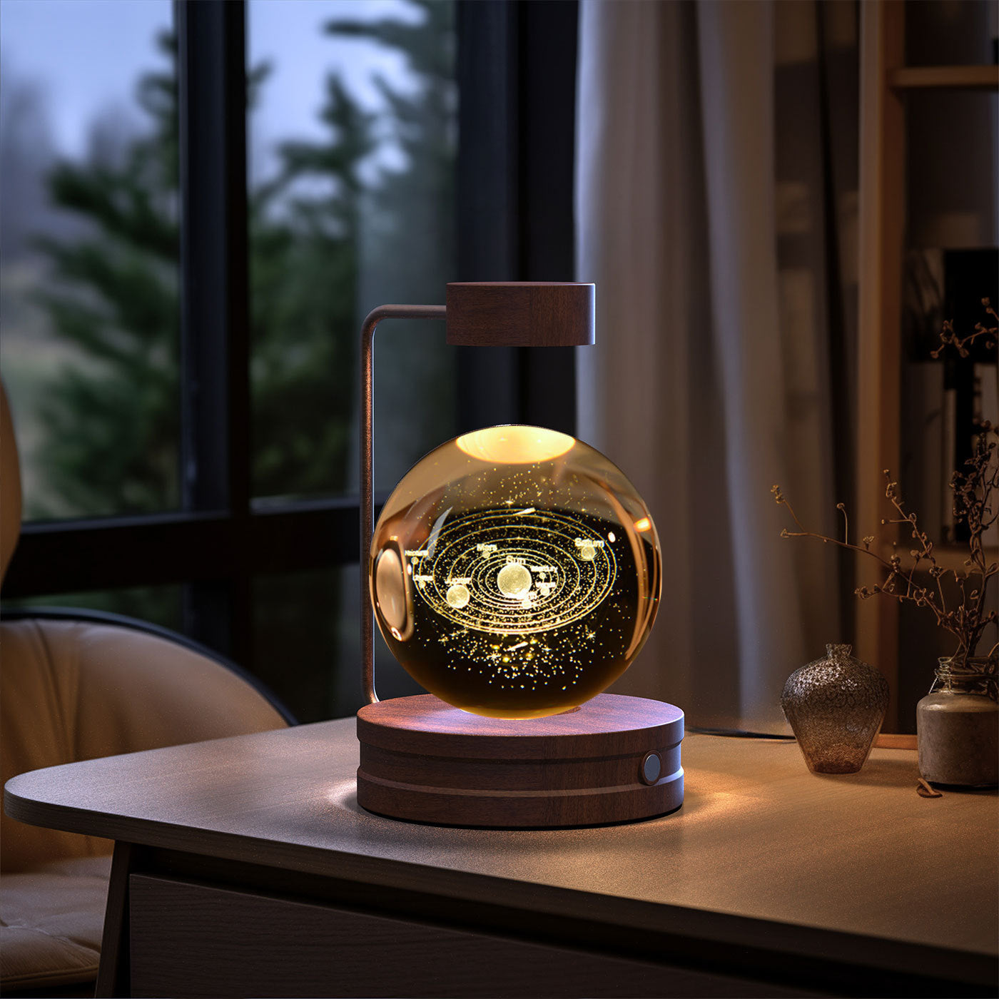Crystal Ball Cosmic Dinosaur Indoor Night Light Galaxies Dark wood
