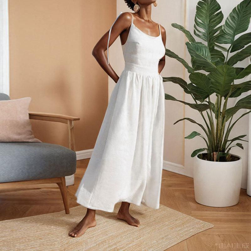 Summer V-neck Suspender Split Dress Fashion For Women Clothing White
