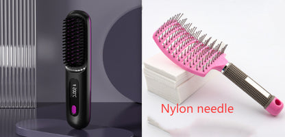 Straight Hair Comb Wireless Hair Straightener Brush Hair Fast Heating Portable Hot Curler USB Charging