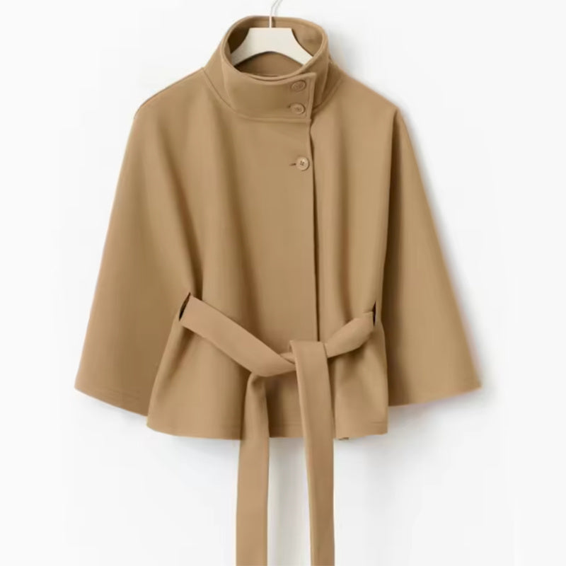 Winter High Neck Batwing Sleeve Coat With Belt Fashion Loose Elegant Button Coat For Women Clothing