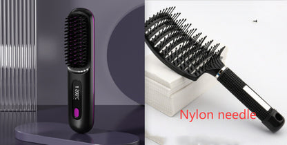 Straight Hair Comb Wireless Hair Straightener Brush Hair Fast Heating Portable Hot Curler USB Charging