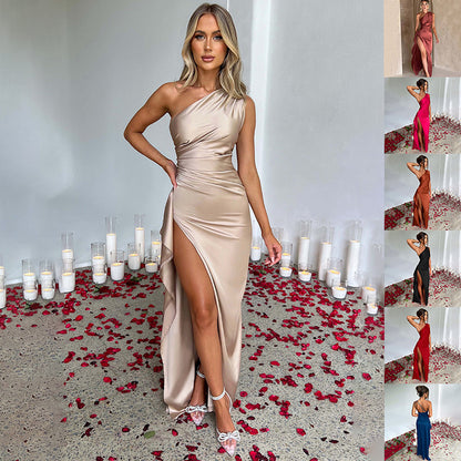 Sexy One-shoulder Backless Slit Dress Summer Elegant Dresses For Women