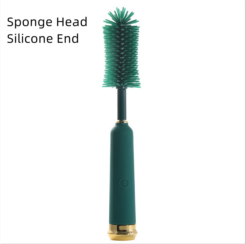 Electric Baby Bottle Brush Cleaning Tool Combination Suit Straw Silicone Pacifier Green Sponge Head Silicone End