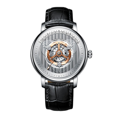 Small Watch Men's Automatic Hollow Mechanical Watch Silver black