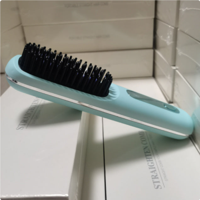 Straight Hair Comb Wireless Hair Straightener Brush Hair Fast Heating Portable Hot Curler USB Charging LCD unpredictable blue