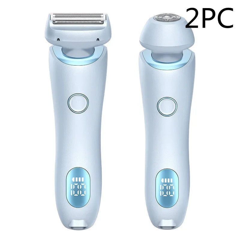2 In 1 Hair Removal USB Rechargeable Trimmer Women Body Razor Blue 2PC USB