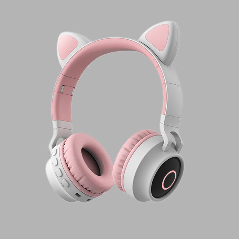 LED Light Cat Ear Headphones Wireless Bluetooth 5.0 Headset Portable With Microphone Best Gift Gray pink