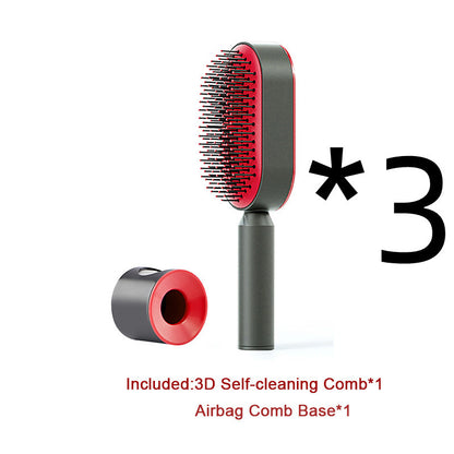 Self Cleaning Hair Brush For Women Massage Scalp Comb Anti-Static Hairbrush 3pcs Set A