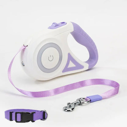 Dog Leash Retractable Leash And Dog Collar Spotlight Automatic Pet Dog Cat Purple 5M Tow rope and small collar