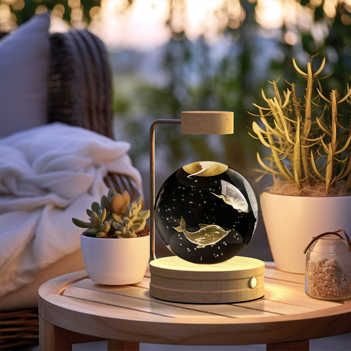 Crystal Ball Cosmic Dinosaur Indoor Night Light Spiritual Dolphins Light wood