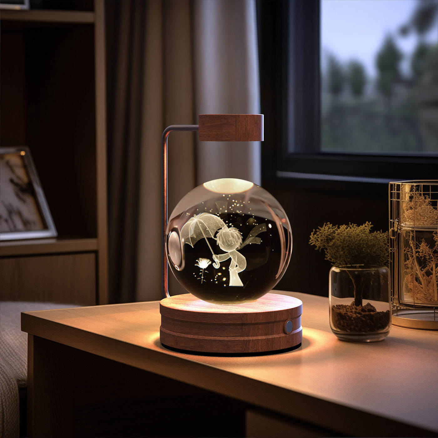 Crystal Ball Cosmic Dinosaur Indoor Night Light Umbrella Little Prince Dark wood