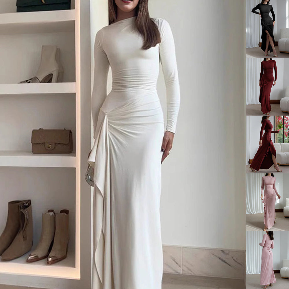 Slim-fitting Long-sleeved Long Dresses For Women