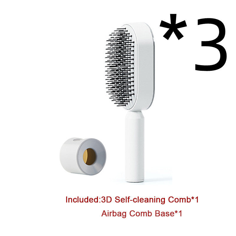Self Cleaning Hair Brush For Women Massage Scalp Comb Anti-Static Hairbrush 3pcs Set B