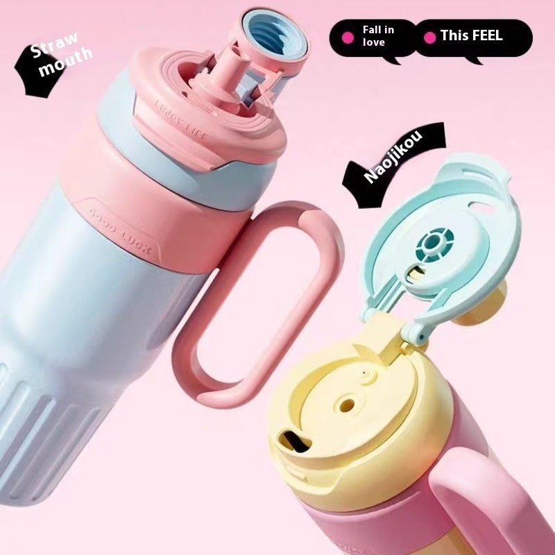 780ml Gradient Double Drink Thermal Cup Stainless Steel With Straw Cup