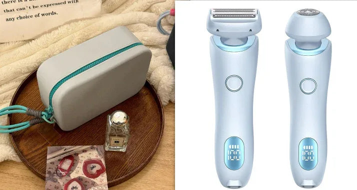 2 In 1 Hair Removal USB Rechargeable Trimmer Women Body Razor Blue and Lake Green set USB