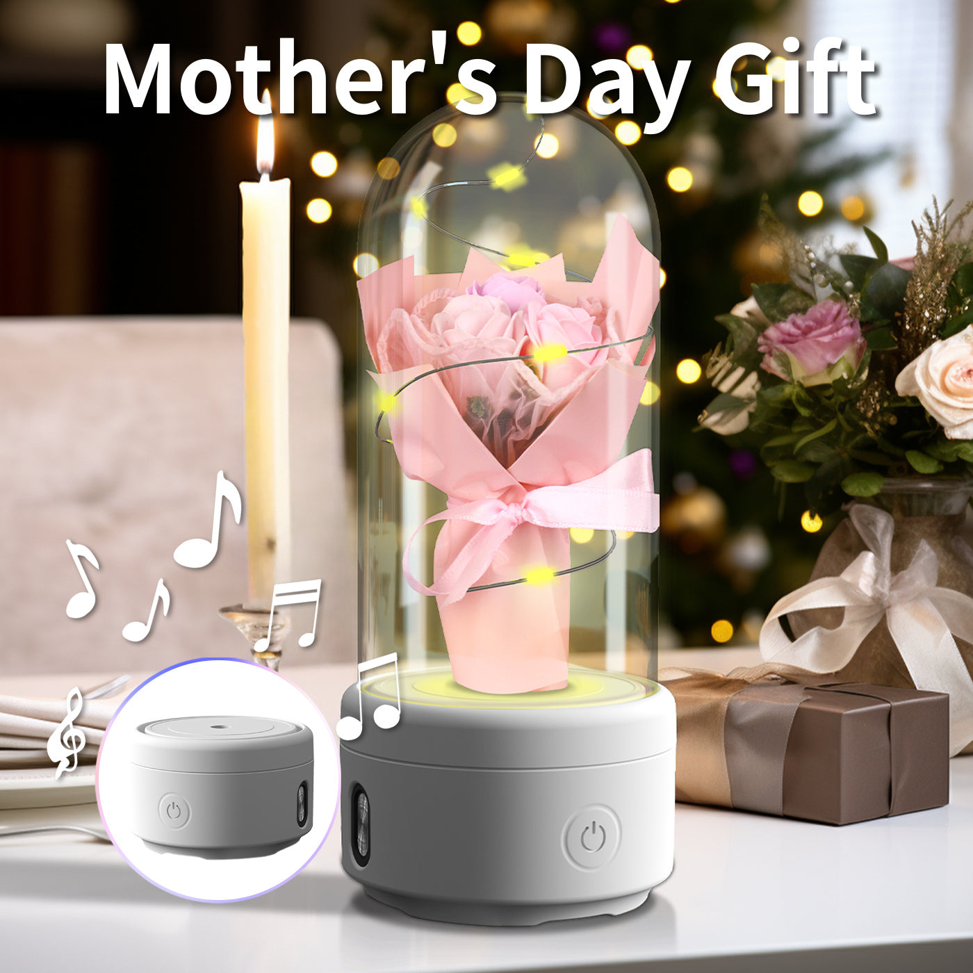 Creative 2 In 1 Bouquet LED Light And Bluetooth-compatible Speaker Gift Rose