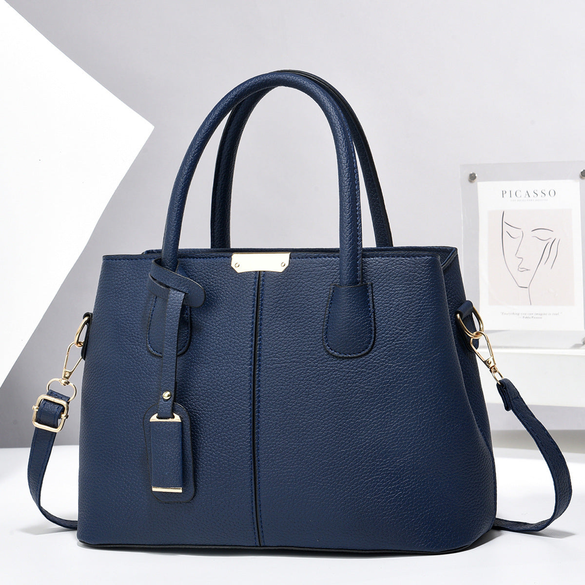 Women PU Leather Handbags Ladies Large Capacity Shoulder Bags New Fashion Crossbody Bags Blue 30x21x13