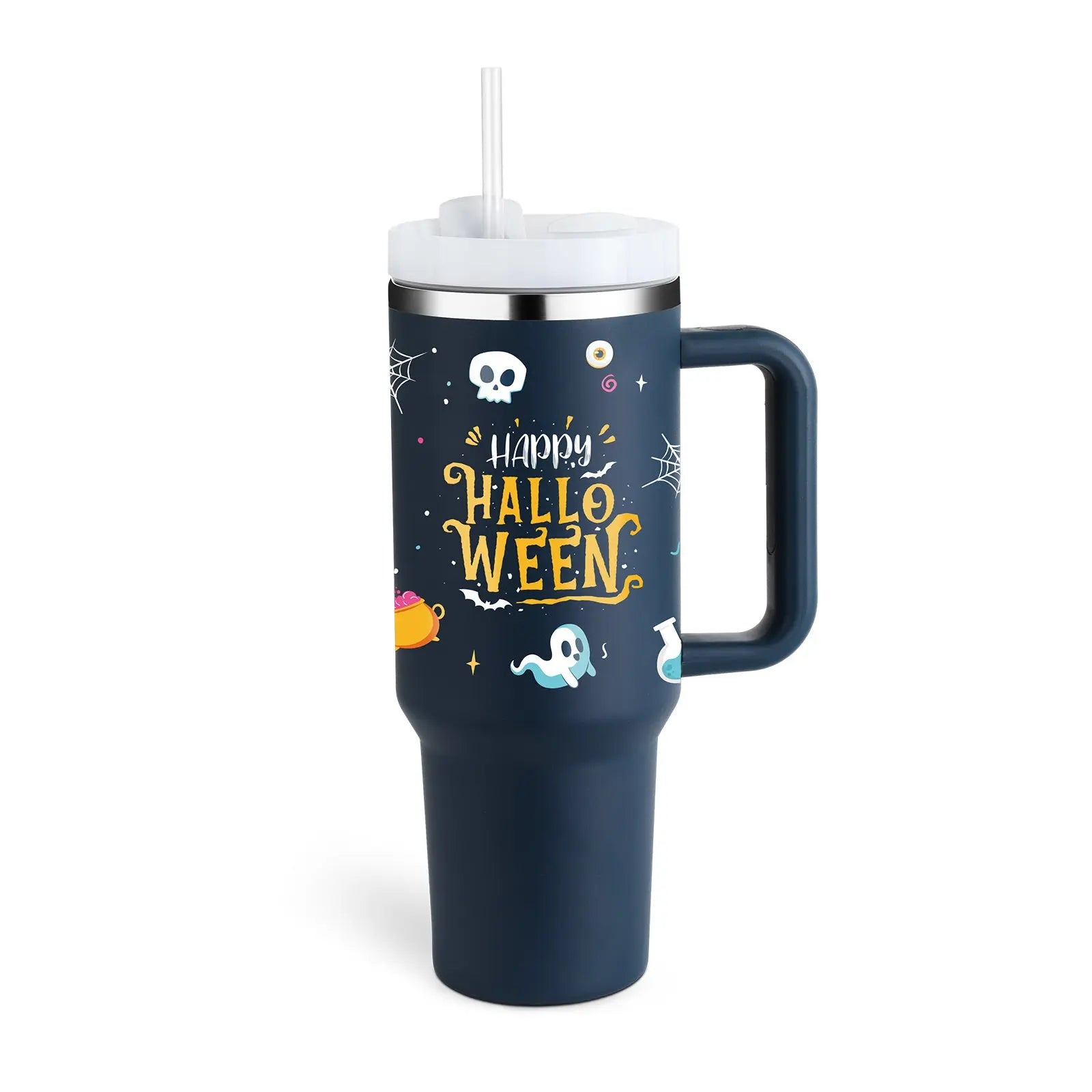 40 Oz Tumbler With Handle Straw Insulated Halloween dark Blue B 1200ML