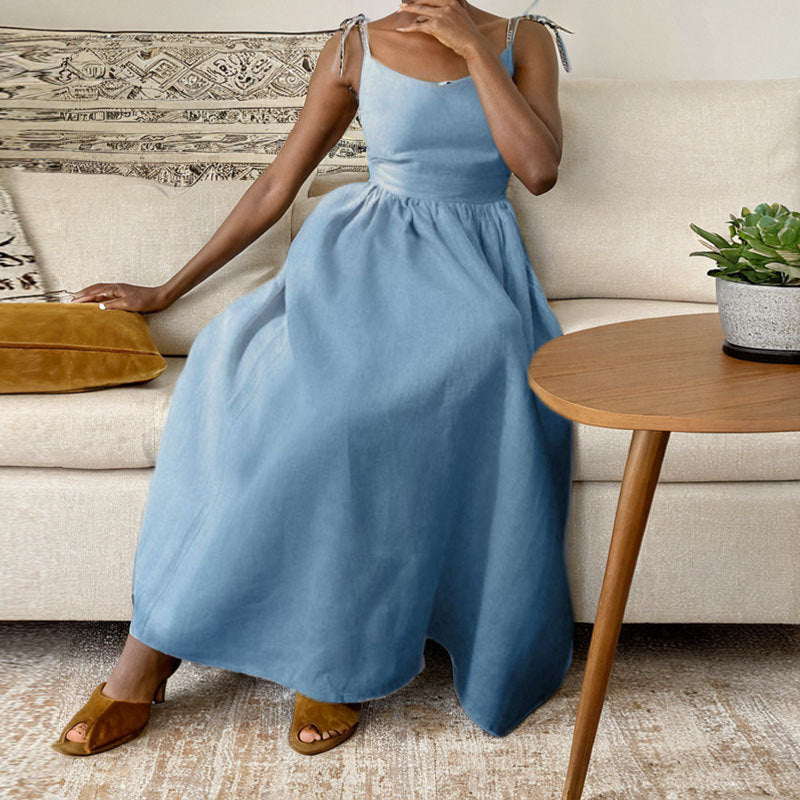 Summer V-neck Suspender Split Dress Fashion For Women Clothing Sky Blue