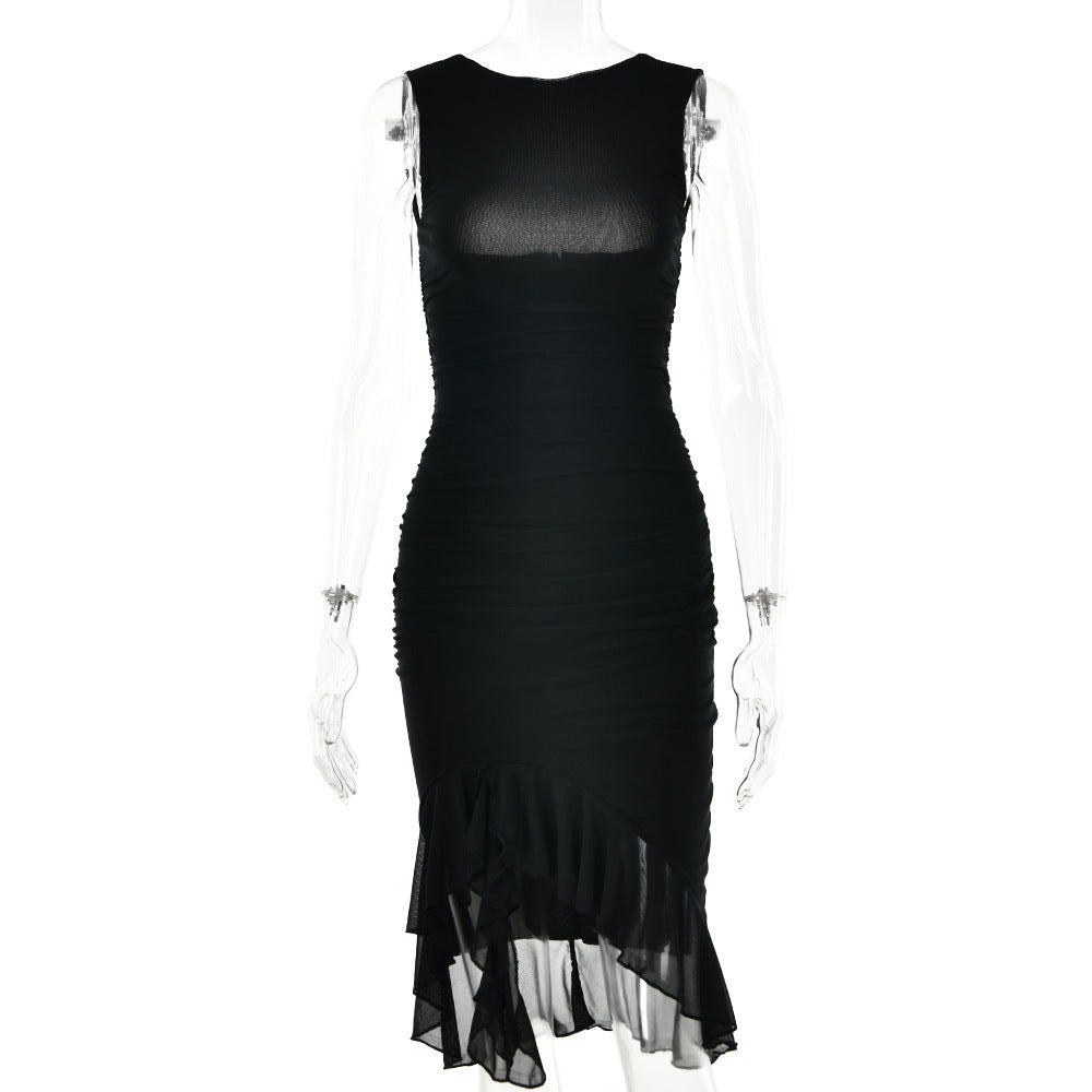 Summer Slim Skinny Sleeveless Dress For Women Black