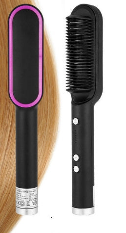 New 2 In 1 Hair Straightener Hot Comb Negative Ion Curling Electric Hair Brush Black