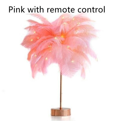 Feather Lamp Nordic Desk Lamp Bedroom Bedside Feather Table Lamp Pink with remote control