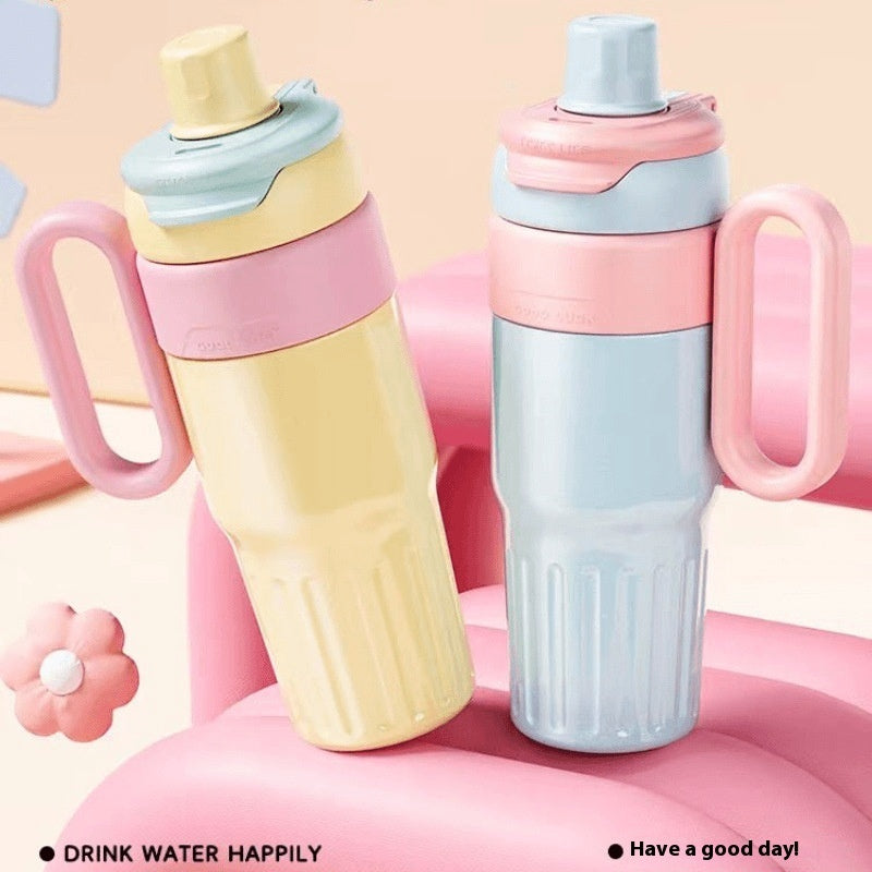 780ml Gradient Double Drink Thermal Cup Stainless Steel With Straw Cup