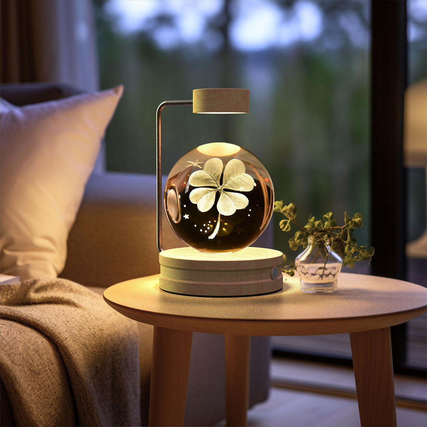 Crystal Ball Cosmic Dinosaur Indoor Night Light Fourleaf Grass Light wood