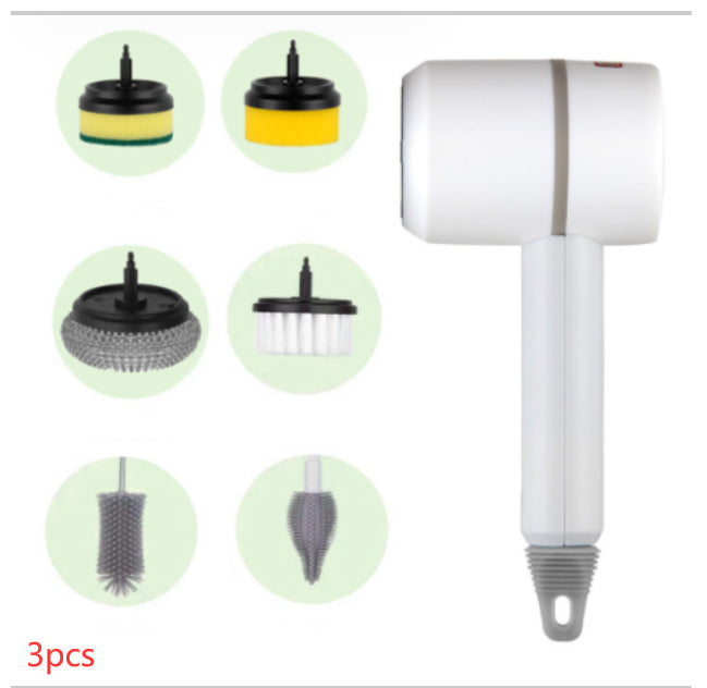 Electric Cleaning Brush Multifunctional Scouring Pad White With six brush heads 3PCS