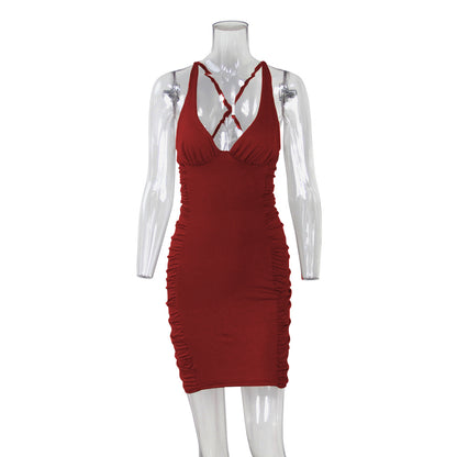 Sexy Deep V-neck Backless Suspender Dress INS Fashion Slim Summer Women's Clothing