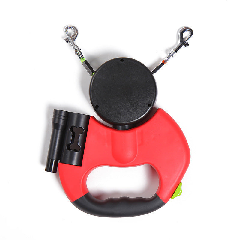 Retractable Dual Leash For Dogs Dog Walking Leash With Lights Red 3 M