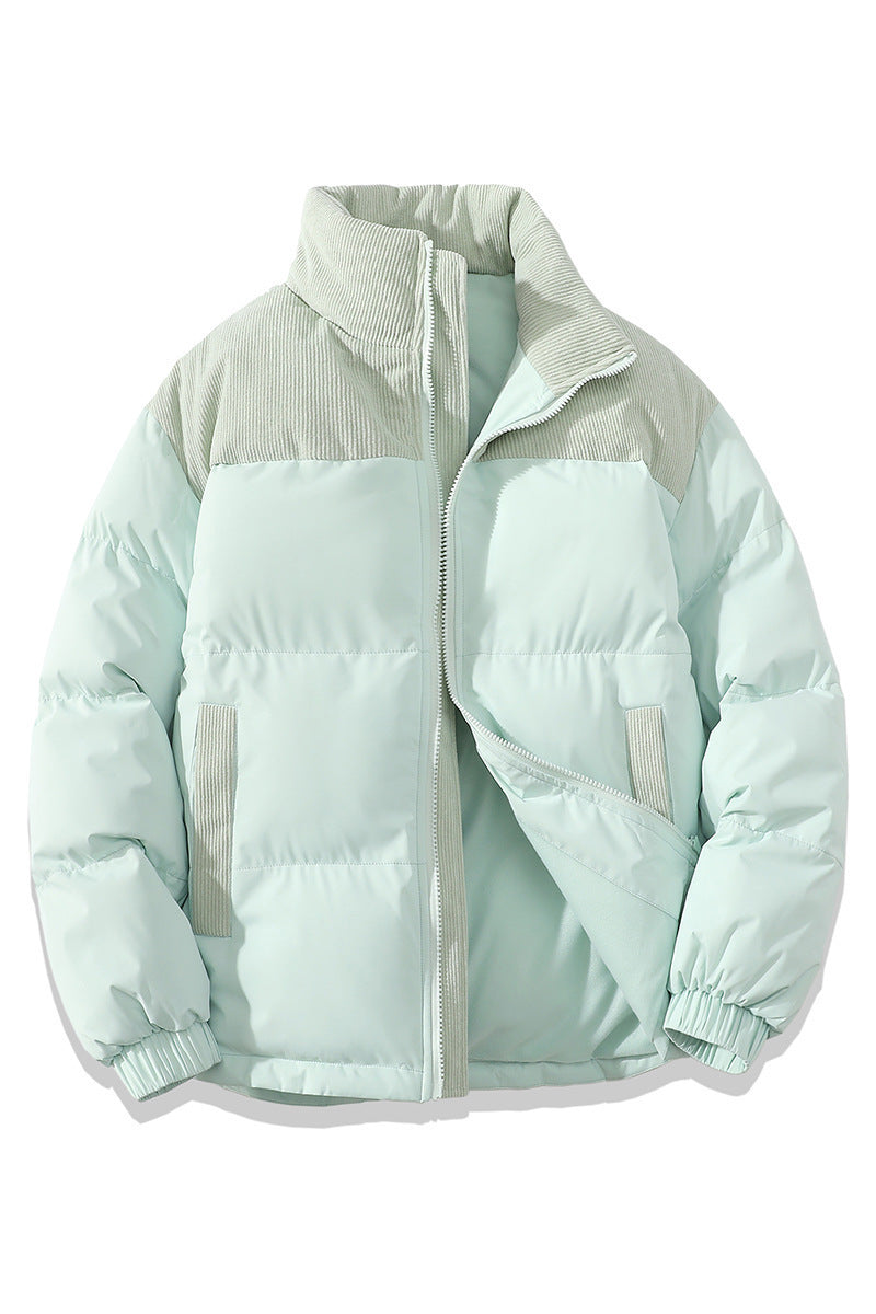 Winter Stand Collar Contrast-colored Coat Jacket For Men Women Clothing Light Cyan