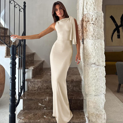 Pure Desire Style Off-shoulder Diagonal Collar Lace-up Dress