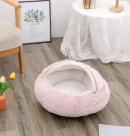 2 In 1 Dog And Cat Bed Pet Winter Bed Round Plush Warm Bed Pink80cm