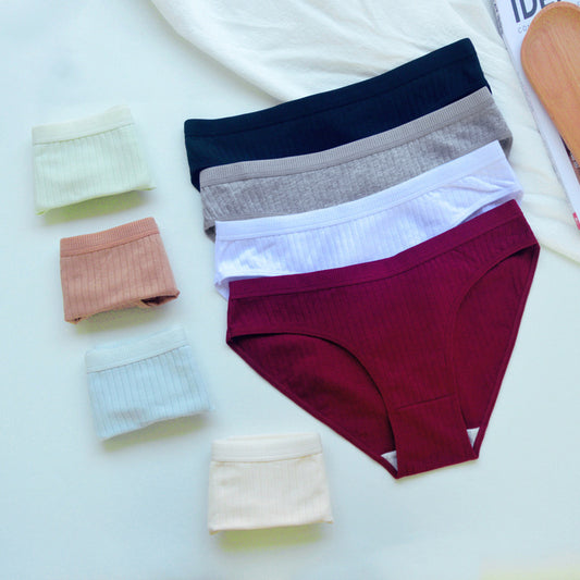 Underwear Pure Cotton Girl Plus Size Mid Mid-waist Solid Color
