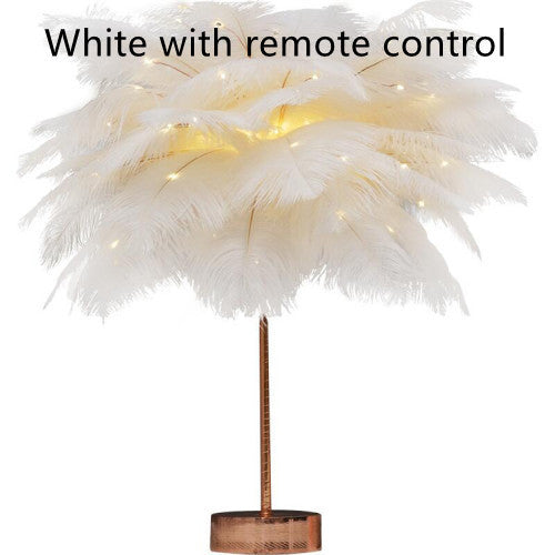 Feather Lamp Nordic Desk Lamp Bedroom Bedside Feather Table Lamp White with remote control