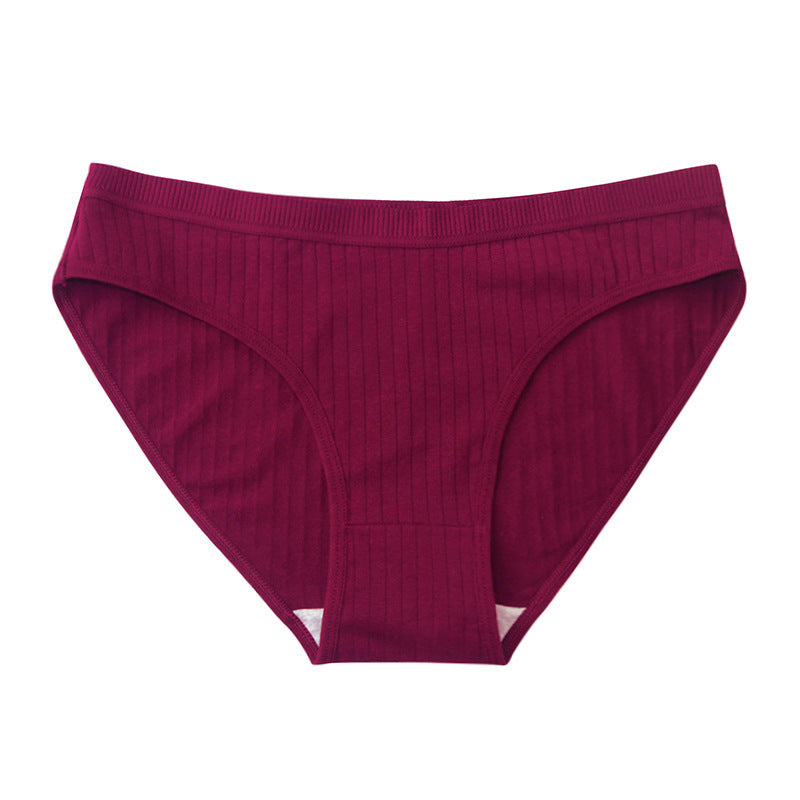 Underwear Pure Cotton Girl Plus Size Mid Mid-waist Solid Color Purplish Red