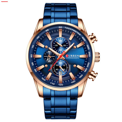 Mens Watch Waterproof Quartz Watch Six-Hand Rose blue