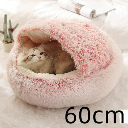 2 In 1 Dog And Cat Bed Pet Winter Bed Round Plush Warm Bed Pink