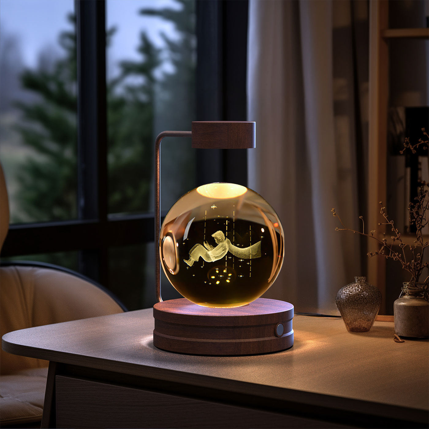 Crystal Ball Cosmic Dinosaur Indoor Night Light Starry Sky Little Prince Dark wood