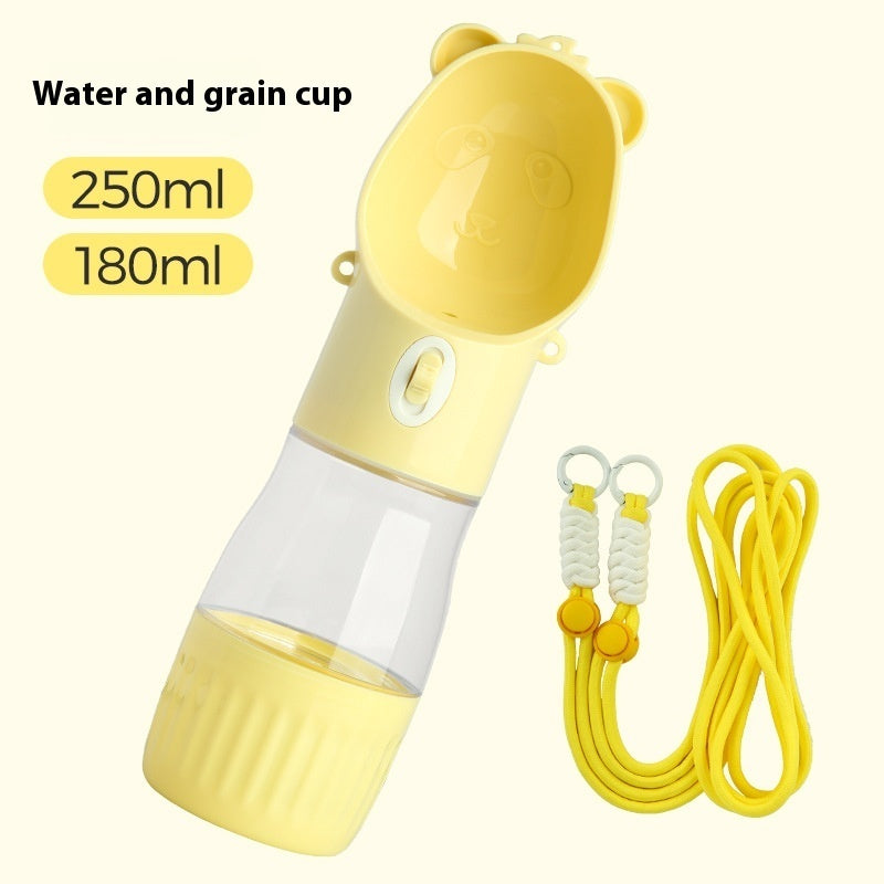2 In 1 Portable Dog Water Bottle For Small Big Dogs Cat Outdoor Food Container Water Grain Cup yellow