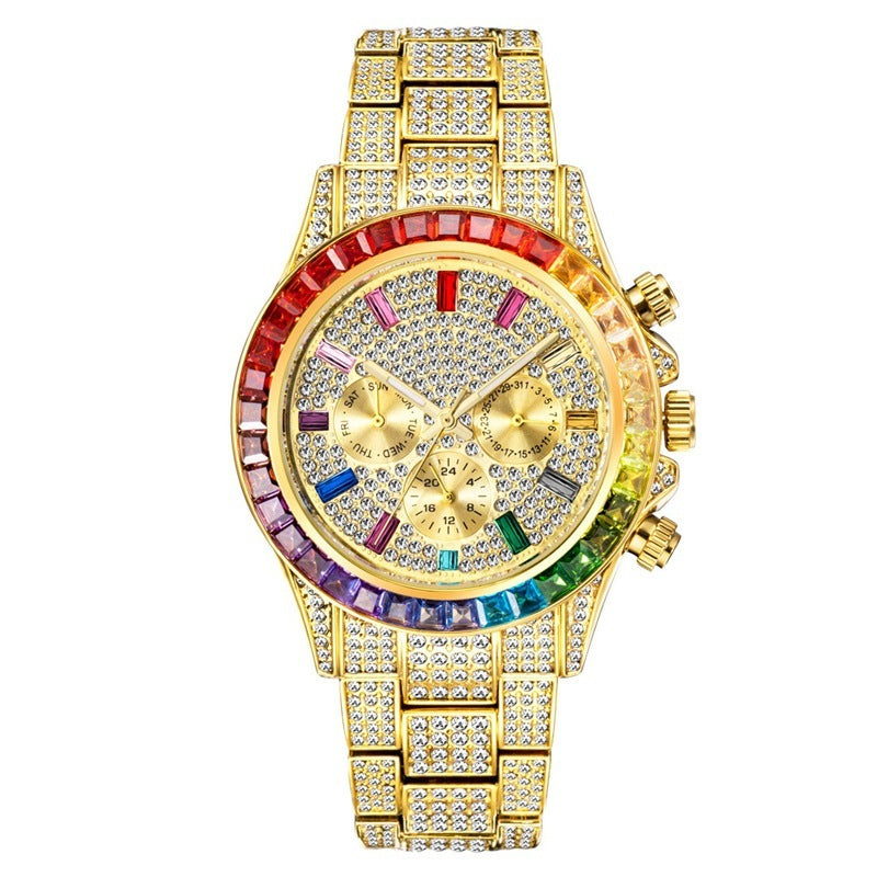 Women's Watch Disc Quartz Movement Simple Casual Business Steel Band Golden rainbow