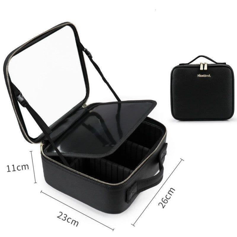 Smart LED Cosmetic Case With Mirror Cosmetic Bag Travel Makeup Bags Black 12inches No LED