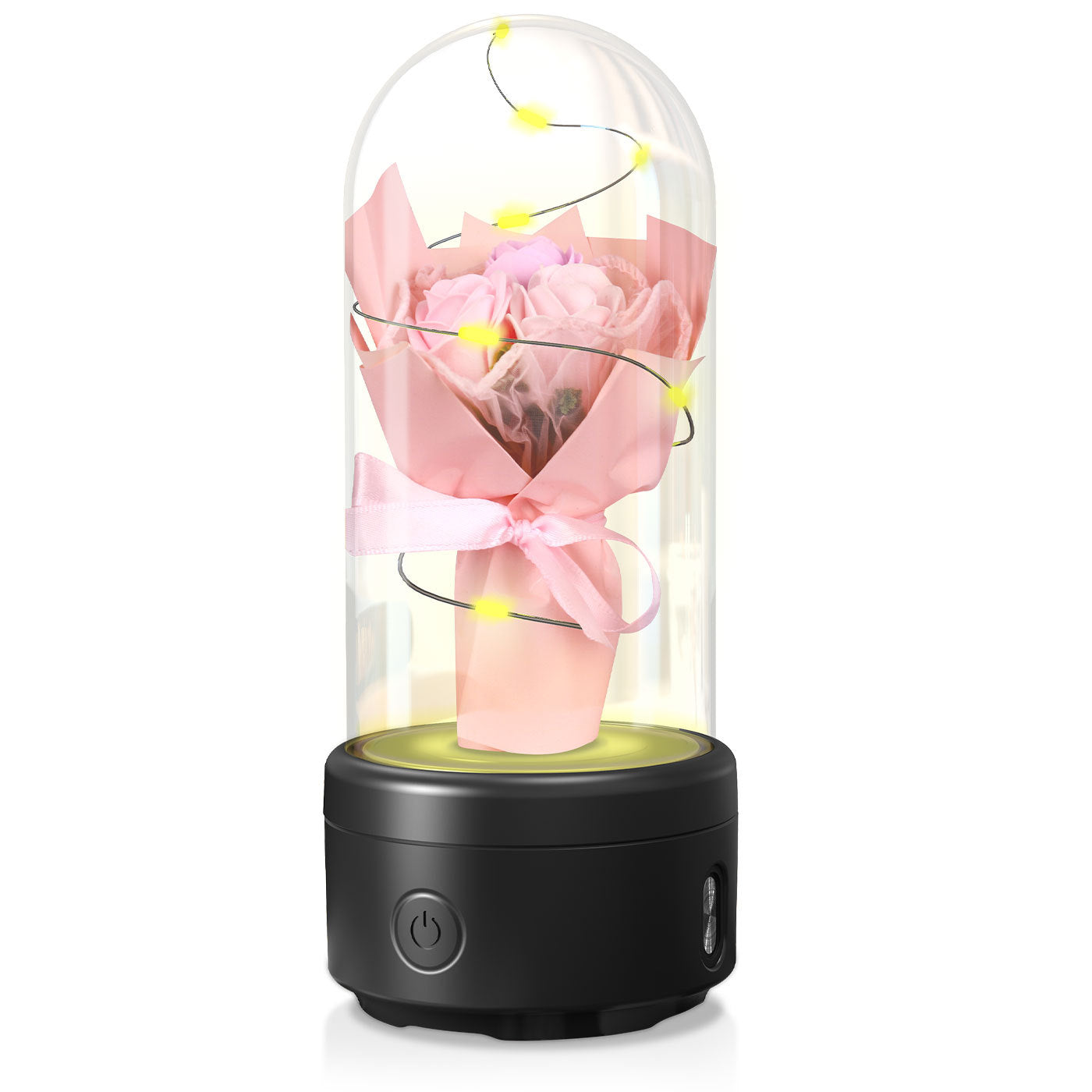 Creative 2 In 1 Bouquet LED Light And Bluetooth-compatible Speaker Gift Rose Pink Black Base