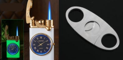New Lighter With Electric Watch Rocker Arm Automatic Ignition Straight Blue Flame Lighter Luminous white set Single flame