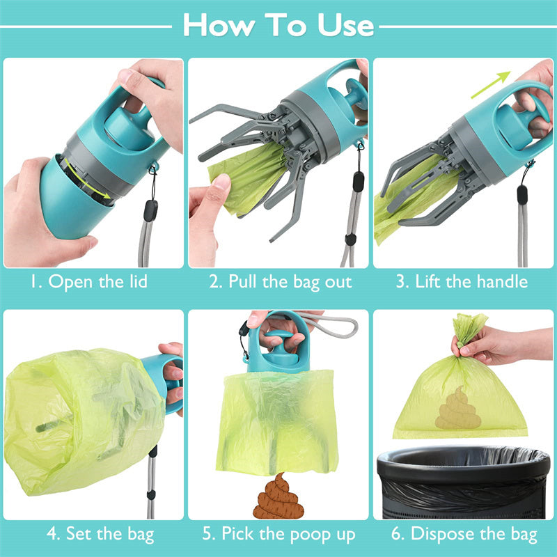 Portable Lightweight Dog Pooper Scooper With Built-in Poop Bag Dispenser Pet Toilet Picker