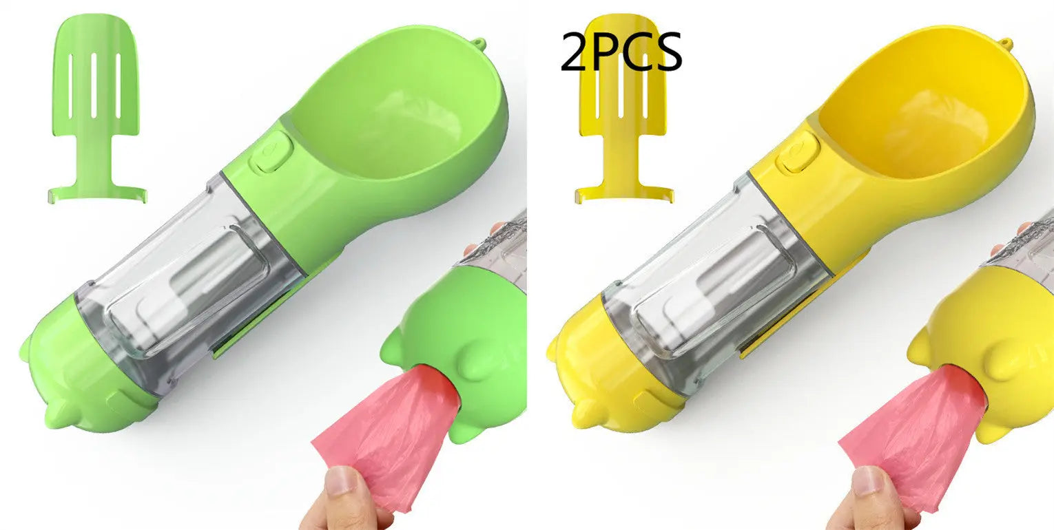 Pet Water Bottle Feeder Bowl Portable Pet Outdoor Travel 3 In 1 Dog Water Bottle Green yellow 2pcs. 300ml