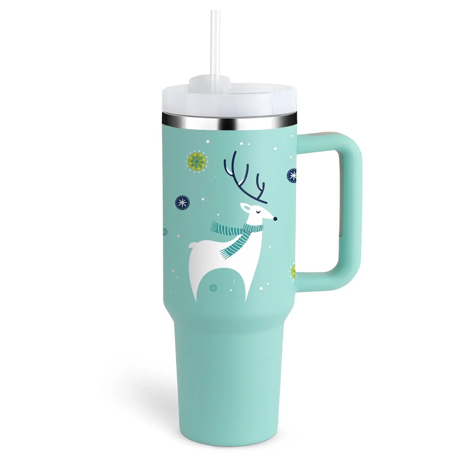 40 Oz Tumbler With Handle Straw Insulated Christmas Green 1200ML